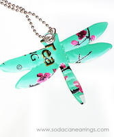 Dragonfly necklace hand made from a recycled Arizona tea can