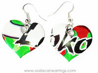 Earrings hand made from a recycled Four Loko Watermelon can