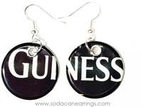 Earrings hand made from a recycled Guinness can
