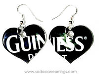 Earrings hand made from a recycled Guinness can