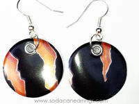 Earrings hand made from a recycled Monster can