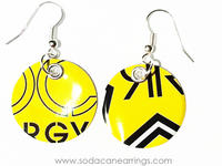Earrings hand made from a recycled Rockstar Recovery can