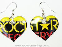 Earrings hand made from a recycled Rockstar Recovery can