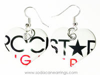 Earrings hand made from a recycled Rockstar Sugar Free can