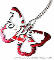 Butterfly necklace hand made from recycled Dr.Pepper can