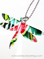 Dragonfly necklace hand made from recycled Mt. Dew can
